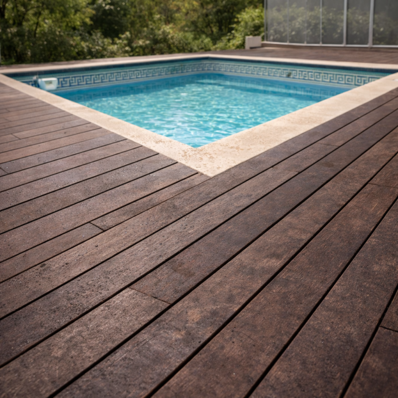 Deck para solarium pileta con madera plástica